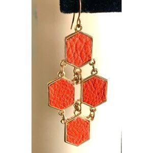 Vintage Orange Snakeskin Hexagon earrings, in Gold tone, Unmarked
